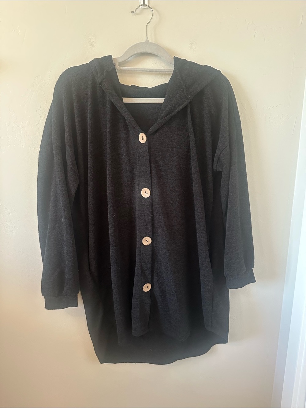 HEIMISH USA Black Hooded Teddy Jacket with Contrast Buttons